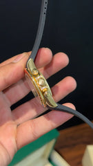 Daytona Gold | Rainbow Diamond Case | Black Pvc Strap | Rainbow Digit | Chrono | Gold Pearl Dial