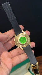 Daytona Gold | Rainbow Diamond Case | Black Pvc Strap | Rainbow Digit | Chrono | Black Dial