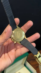 Daytona Gold | Rainbow Diamond Case | Black Pvc Strap | Rainbow Digit | Chrono | Gold Pearl Dial