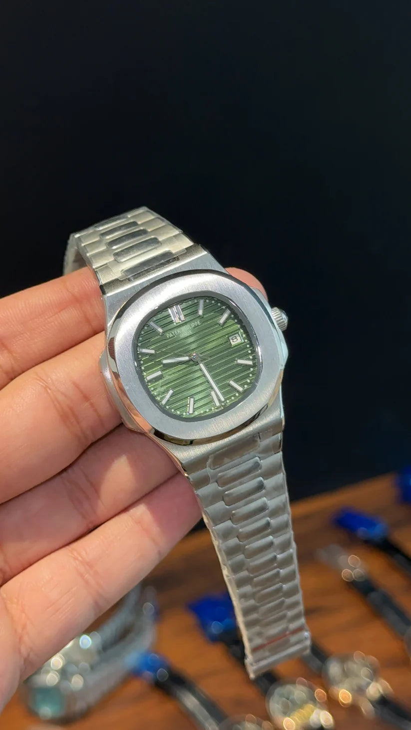 PP Auto | Silver Chain | Olive Green Dial