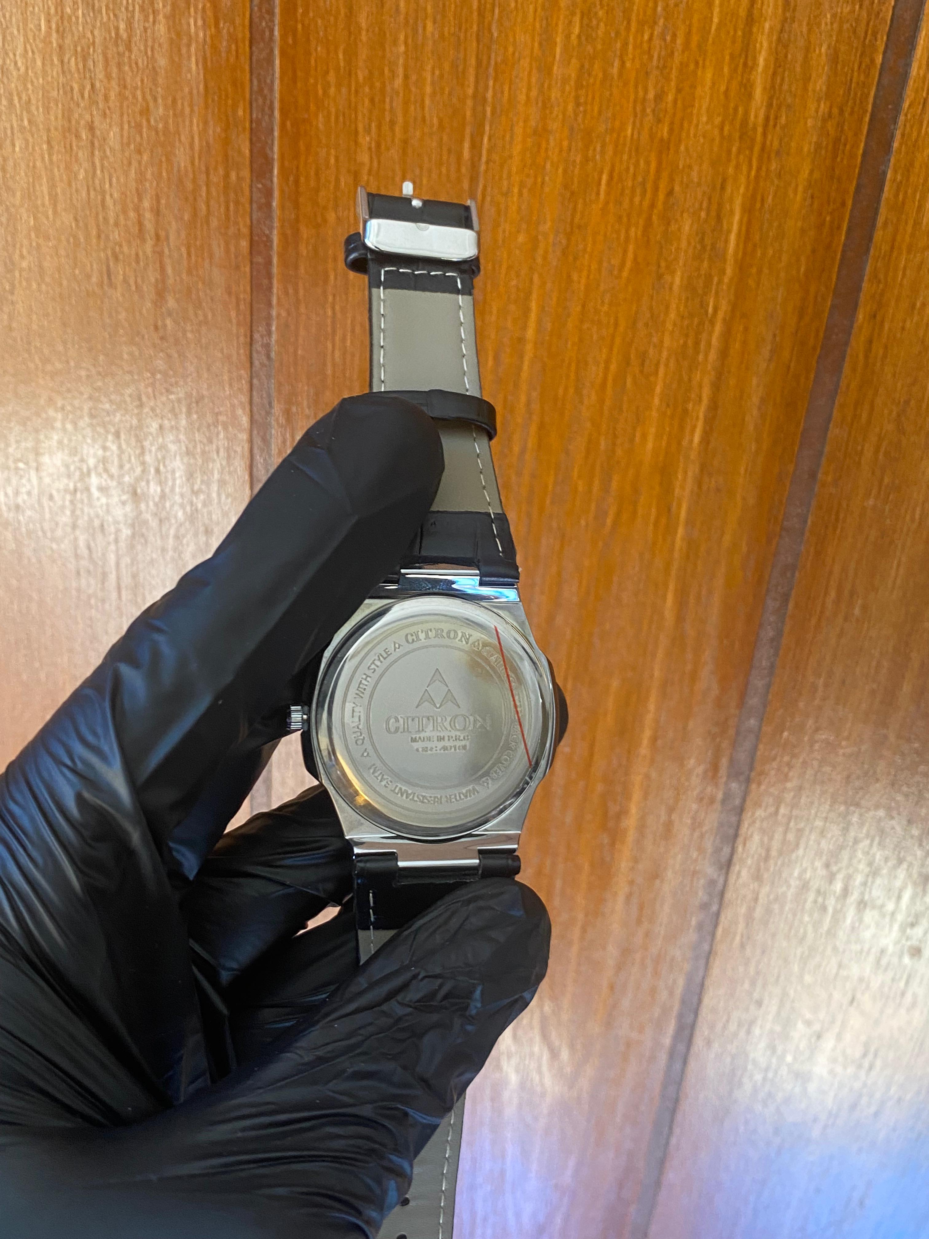 Citron Arabic Metal Watch with Leather Strap