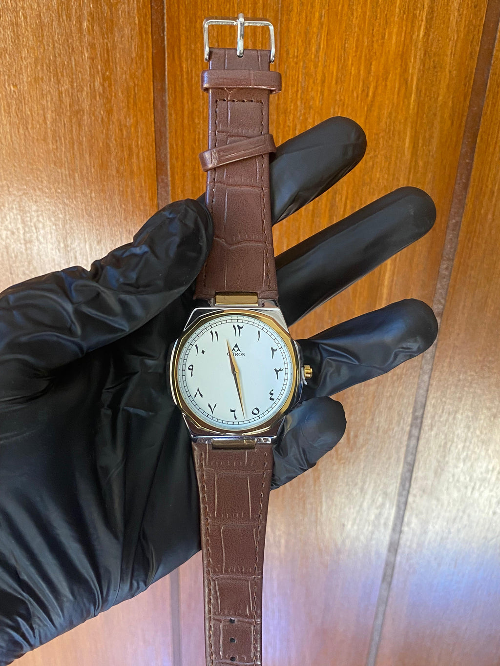 Citron Arabic Metal Watch with Leather Strap