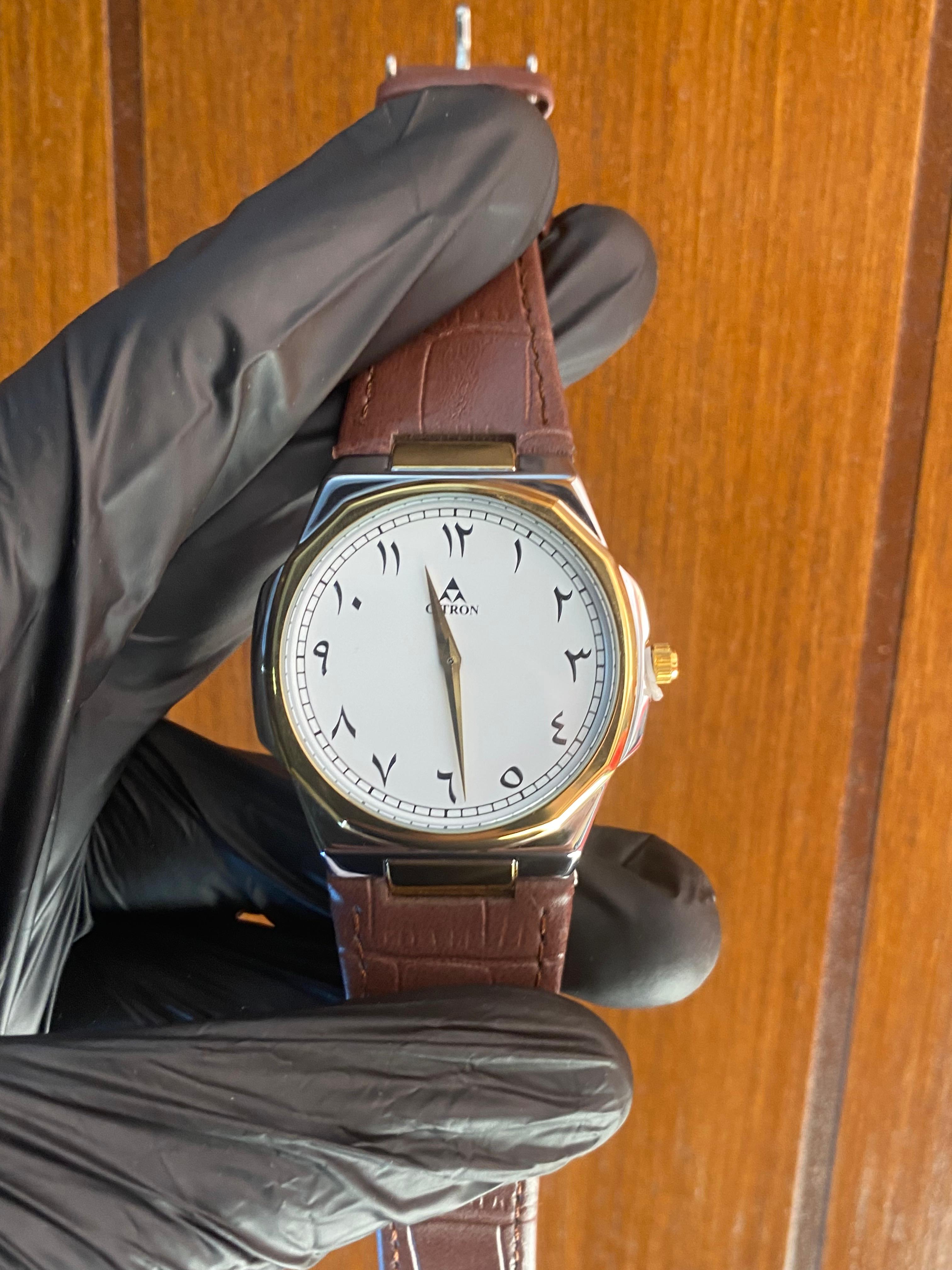 Citron Arabic Metal Watch with Leather Strap